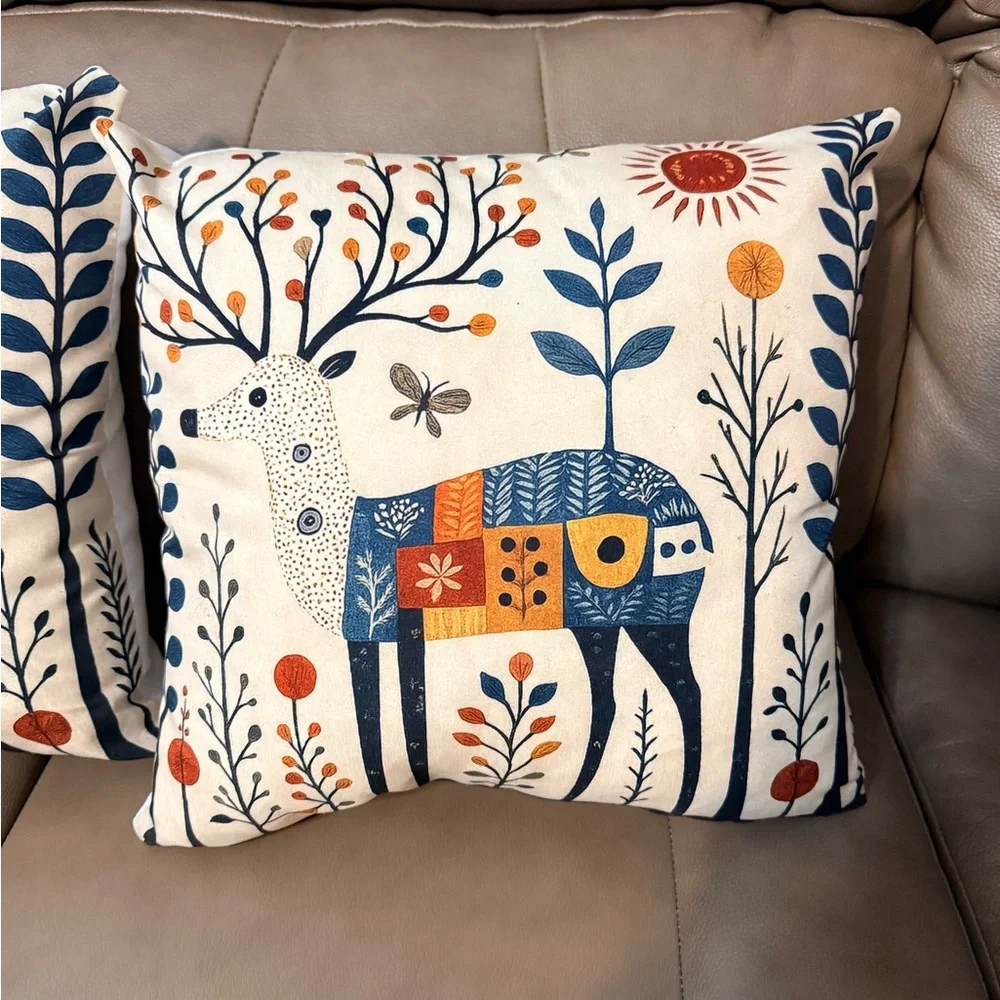 Two Nordic Deer Throw Pillows Cover, made of a high-quality linen material
